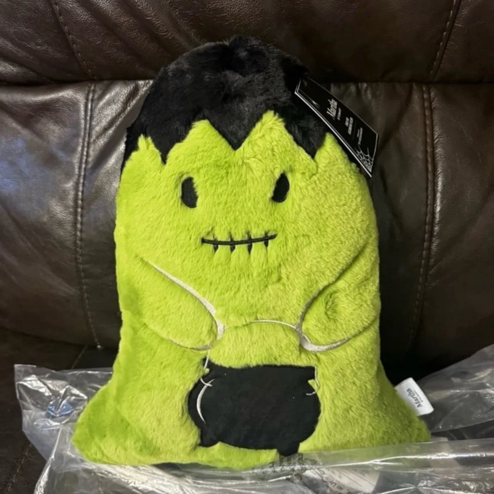 Green and Black Plush Frankenstein Halloween pillow